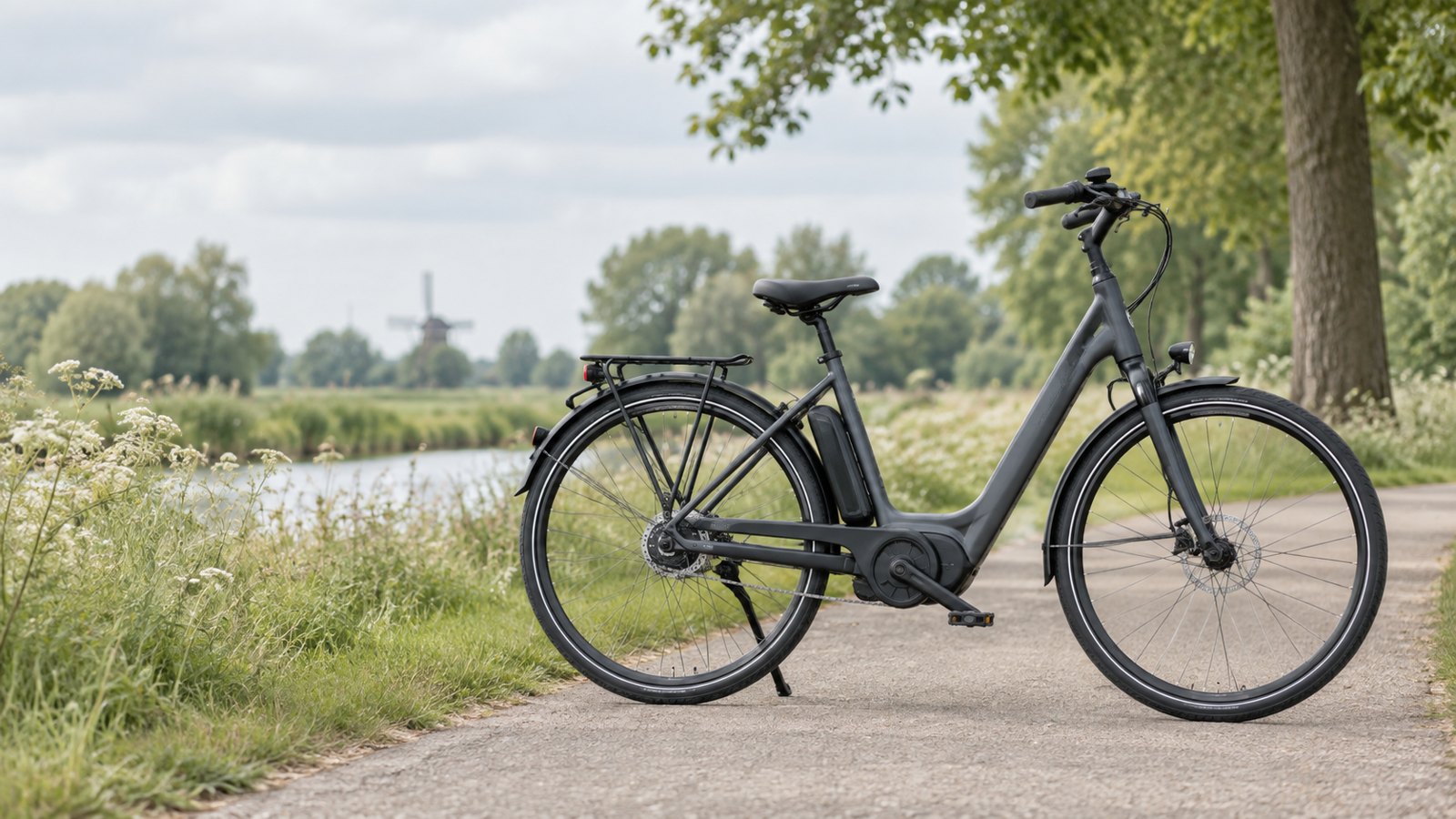 Sfeerbeeld van een elektrische fiets aan het water
